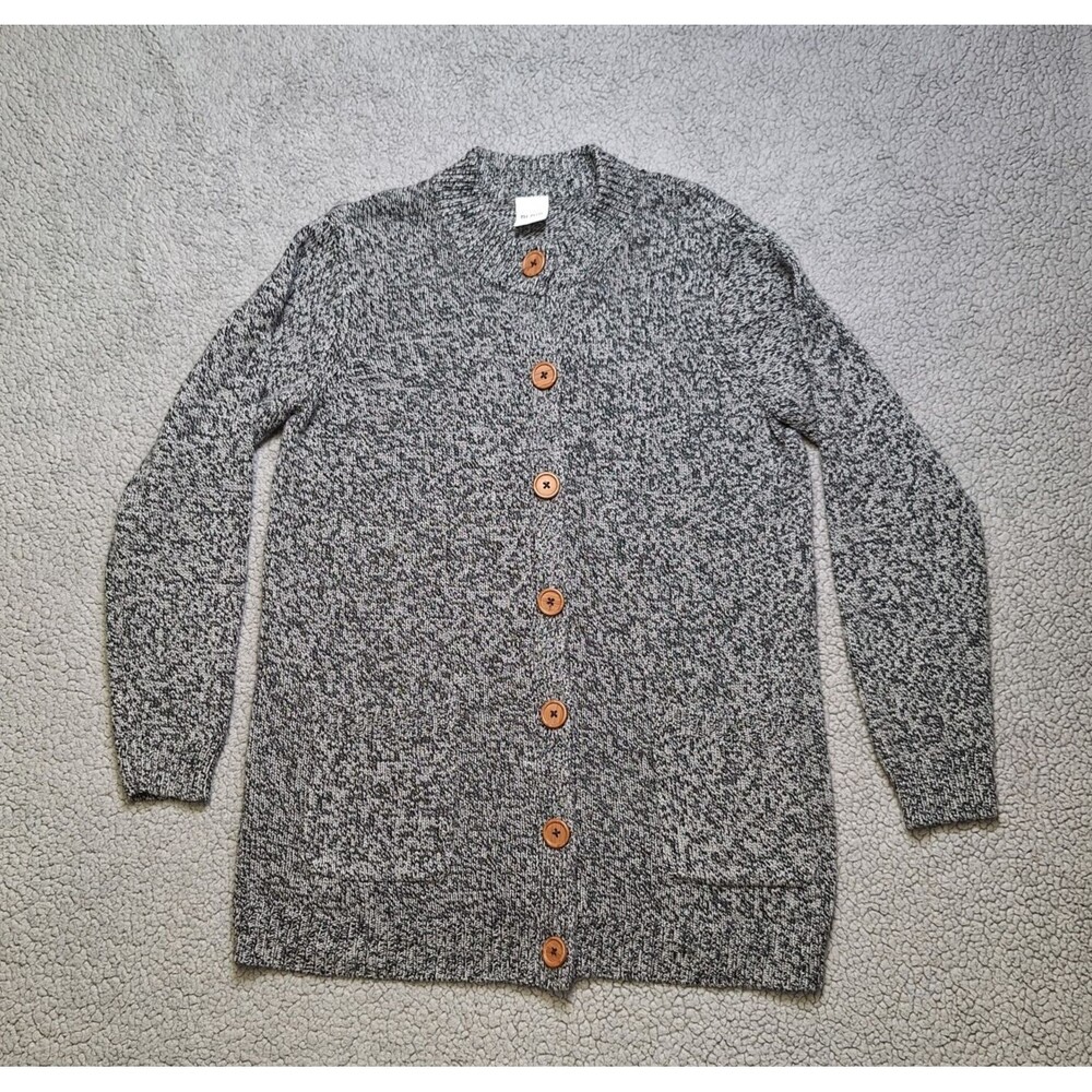 Blair Women's Medium Black/Gray Button Cardigan Sweater Pockets Academic‎ Cozy
